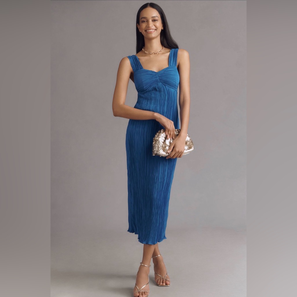 Anthropologie Pleated Satin Midi Dress Sz Xl